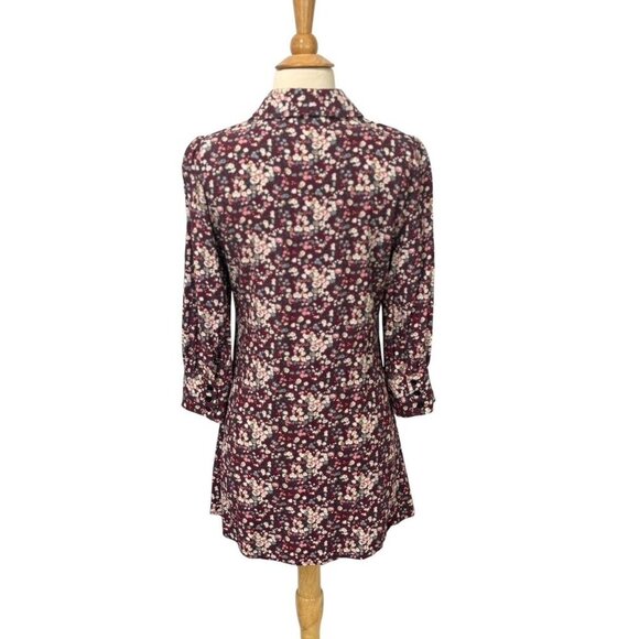 Natural Life Twiggy Mini Shirt Dress Burgundy Floral 3/4 Sleeve Boho EUC Size M - Picture 5 of 9
